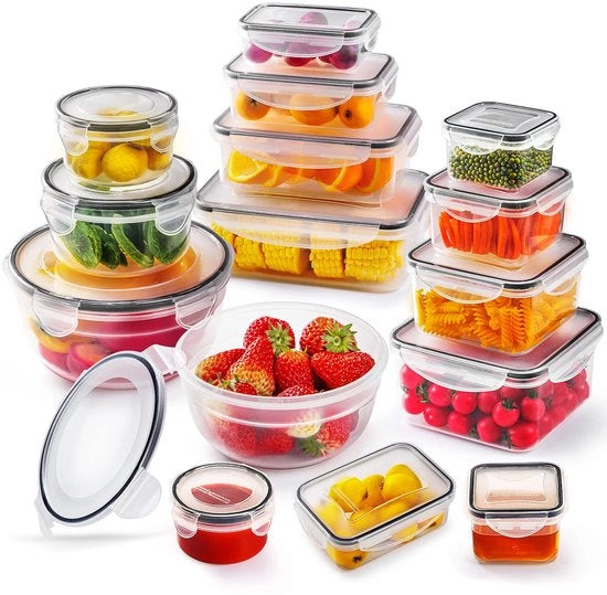 Contenitori di Cibo con Coperture, Scatola di Stoccaggio con 30 Pezzi (15 Contenitori + 15 Coperture), Set di Contenitori di Cibo Impraticabili per Magnetron e Congelatore