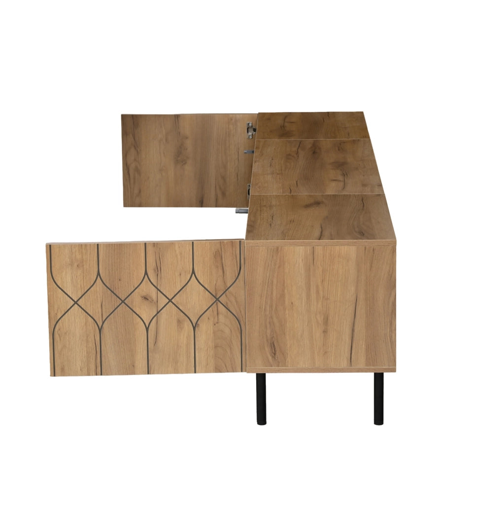 Mobile TV 180x40x50 cm con ante push-to-open; 4 ripiani aperti; truciolato e MDF; nero e naturale