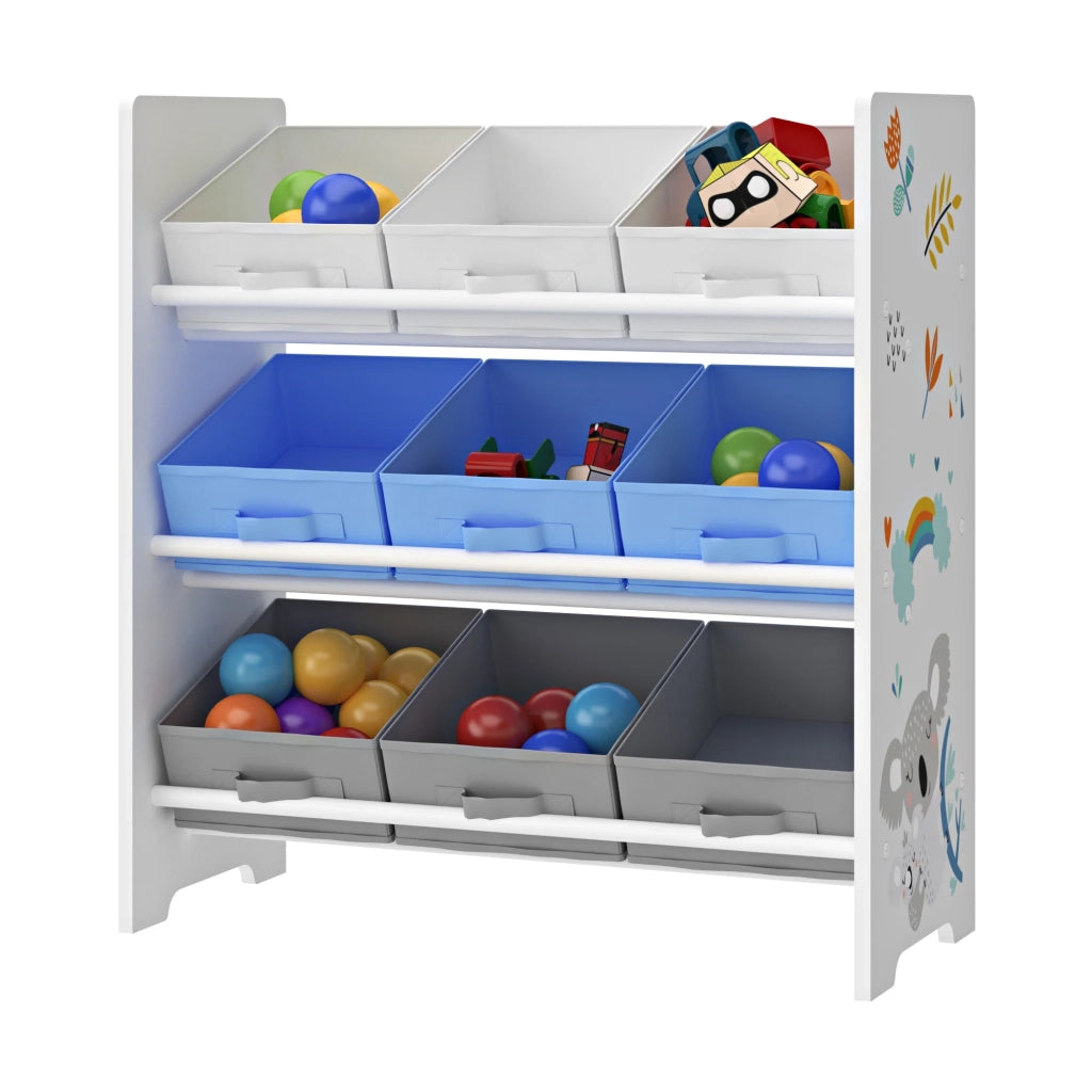 Scaffale portaoggetti per bambini con 9 contenitori pieghevoli bianco/grigio/blu 03_0006979