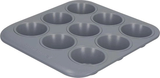 Muffinatura con Strato Antiscorrevole per 9 Muffini - Grigio - Acciaio di Carbone - 352 x 266 x 41 Centimetro Muffinatura
