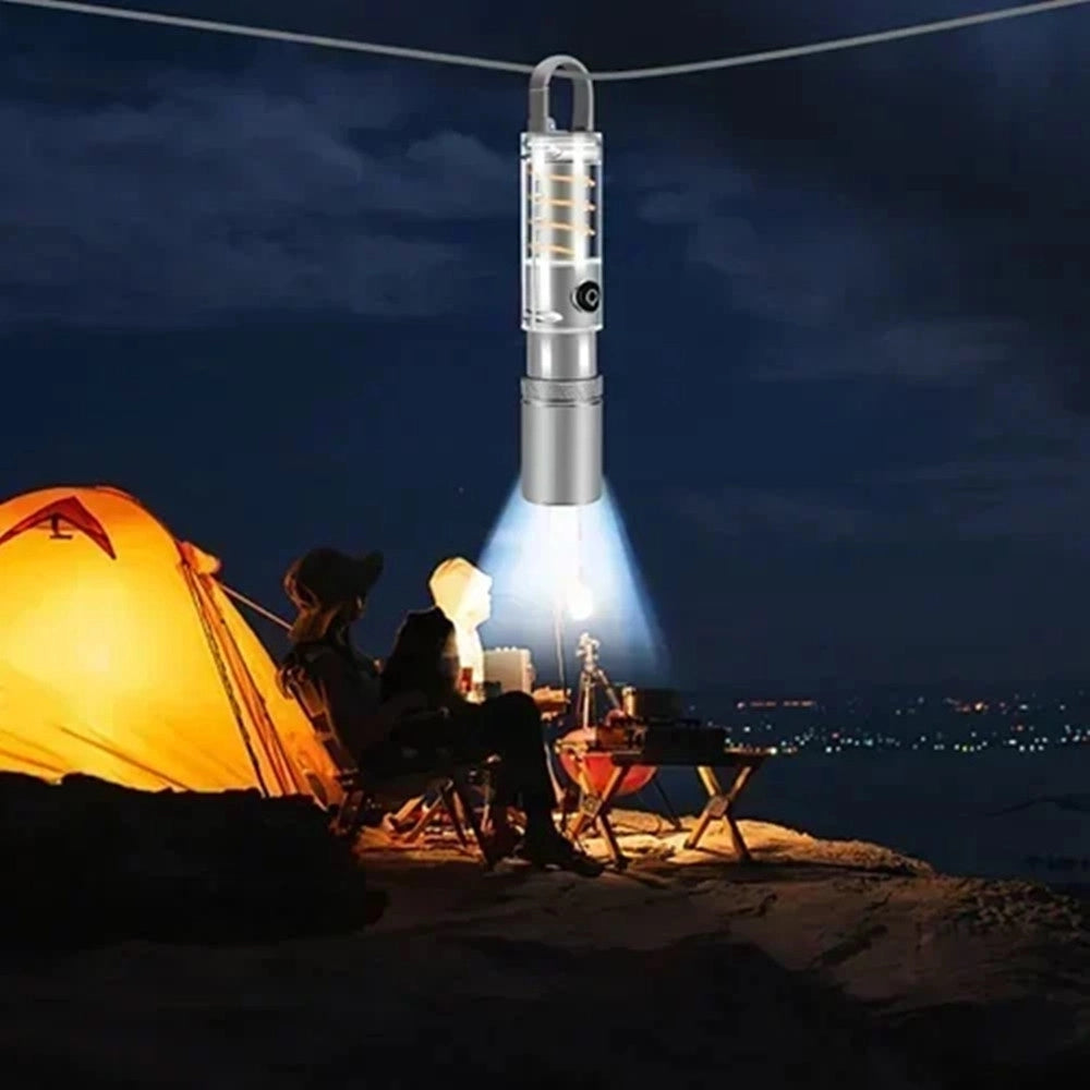 Trade Shop - Torcia Elettrica Ricaricabile Led In Alluminio Con Clip 808pro Telescopica 4 Modalità Luce -
