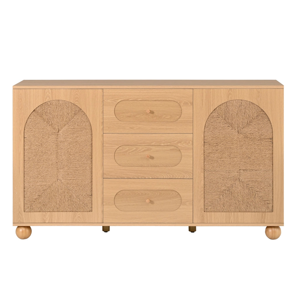 Credenza con 2 ante e 3 cassetti, per ingresso, in MDF e truciolare, naturale