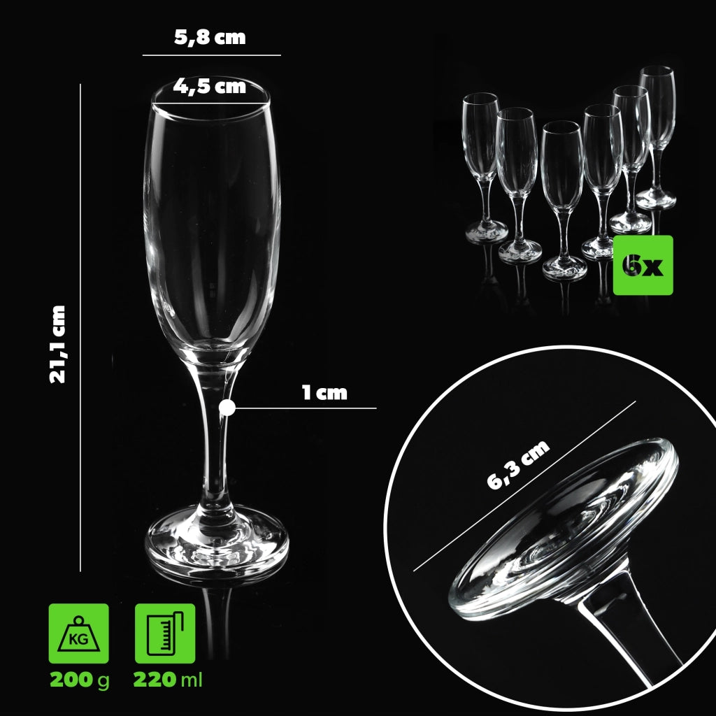 Set di 6 bicchieri da champagne/prosecco KADAX da 220 ml