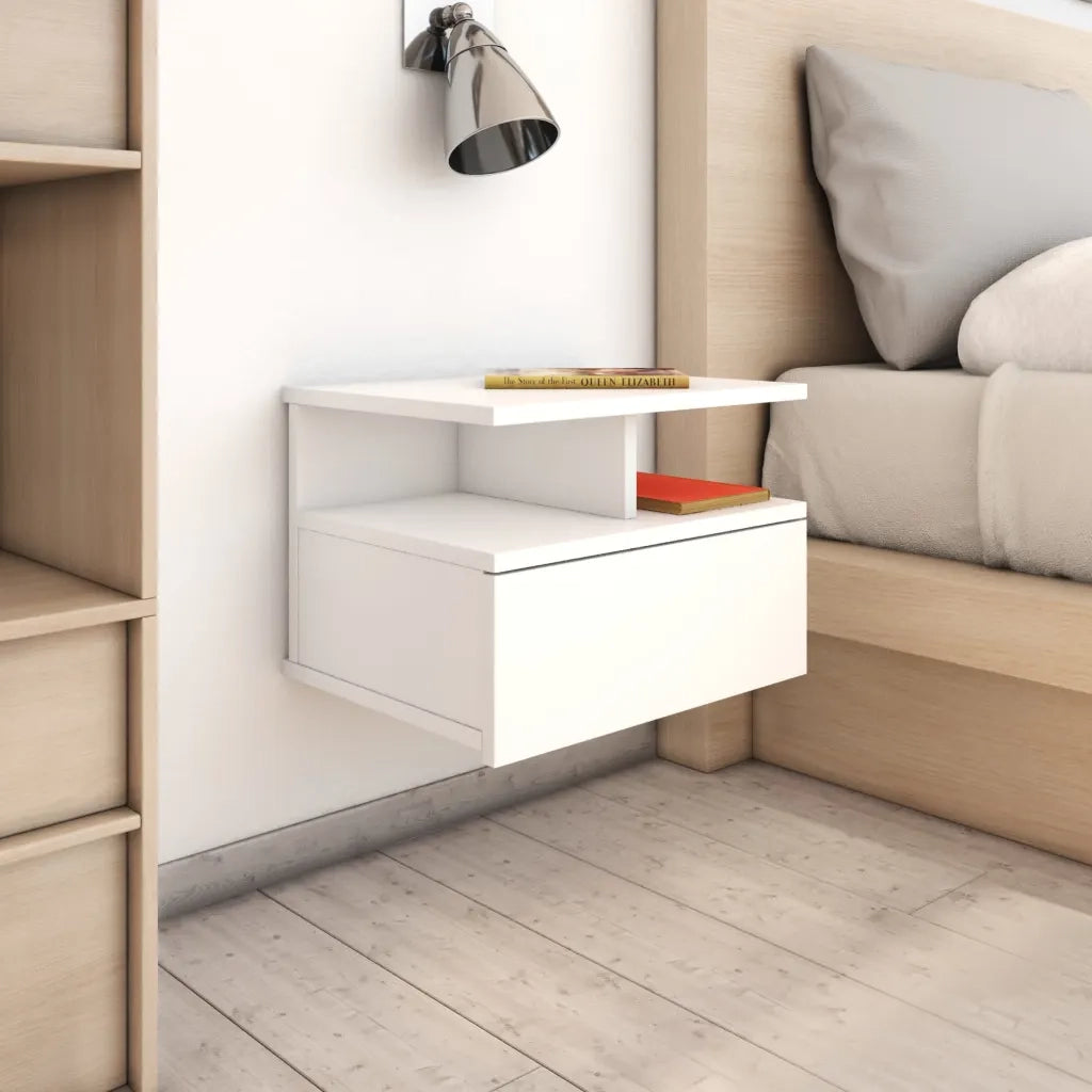 Set di 2 Comodini | Armadio da Notte | Mobiletto da notte Pensili Bianchi 40x31x27 cm in Legno Multistrato
