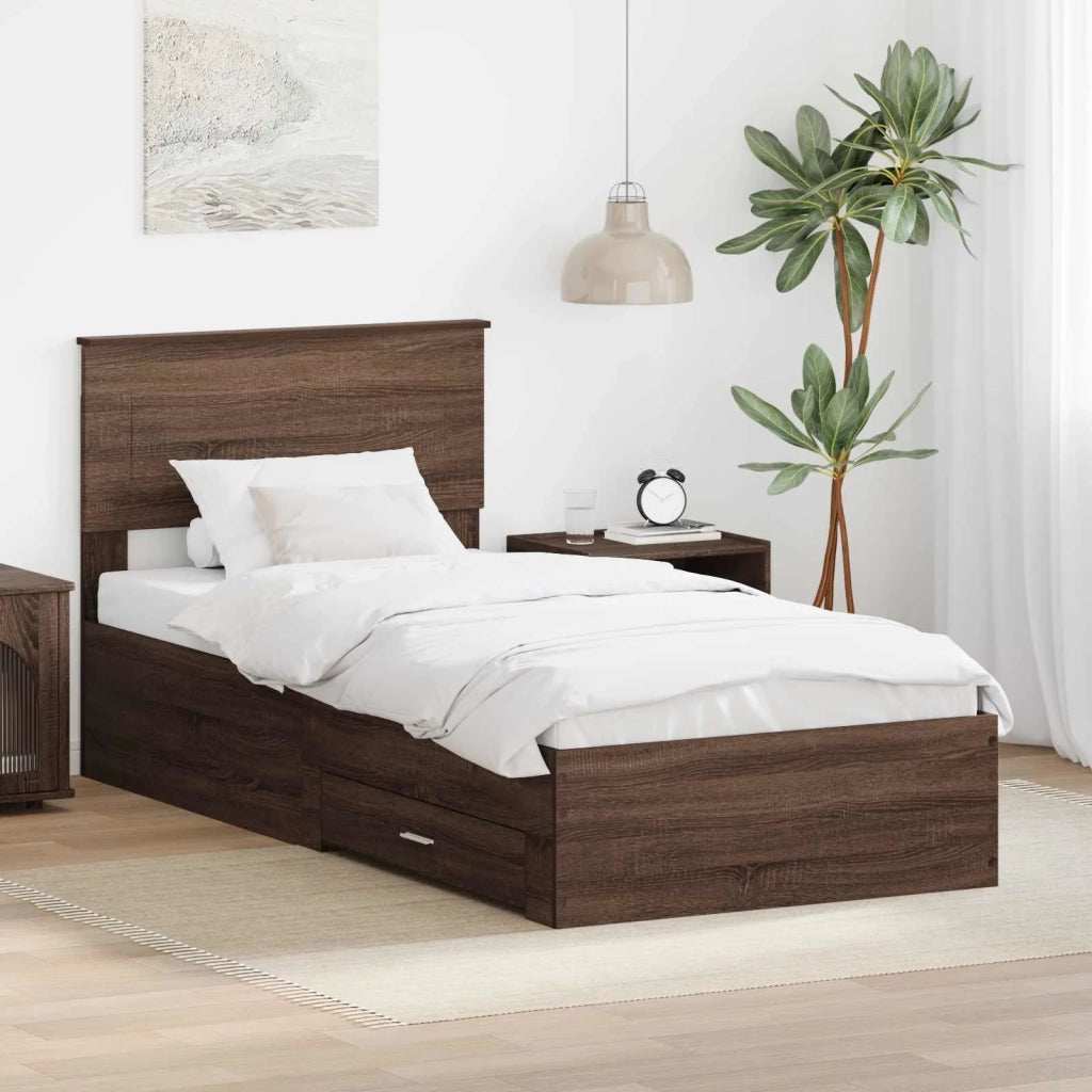 Letto singolo | Letto per adulti | Struttura del letto Rovere Marrone e Argento 75 x 190 cm