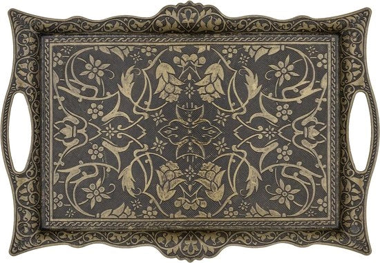 Dienblad Ottomano con Motivi Tradizionali, Ideale per Caffè e Tè - Dienblad per 6 persone (36,8 x 25 cm) (Verde Antico)