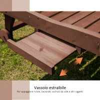 Lettino Prendisole in Legno, Lettino Sdraio da Giardino con Ruote e Vassoio Estraibile 182x60x35cm