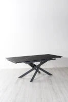 E-STYLO Tavolo allungabile con top in ceramica marmo nero e base in metallo verniciato nero, 80cm X 140 /200cm H. 76cm.