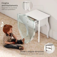 Tavolino da Salotto con Cassetto in Stile Francese con Gambe Curve, 45x35x55 cm, Bianco