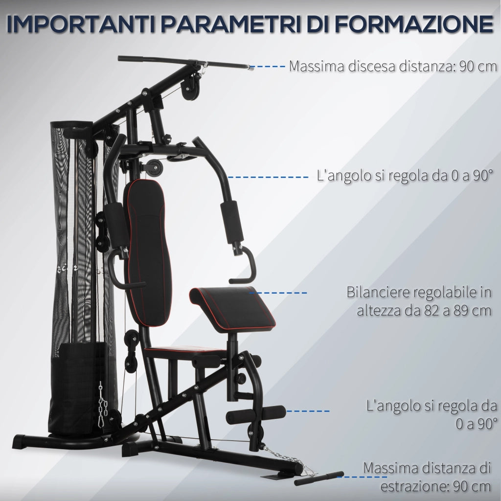 Easycomfort Stazione Fitness con Pesi da 45kg in Acciaio per Allenamento a Casa, 170x104x205cm, Nero