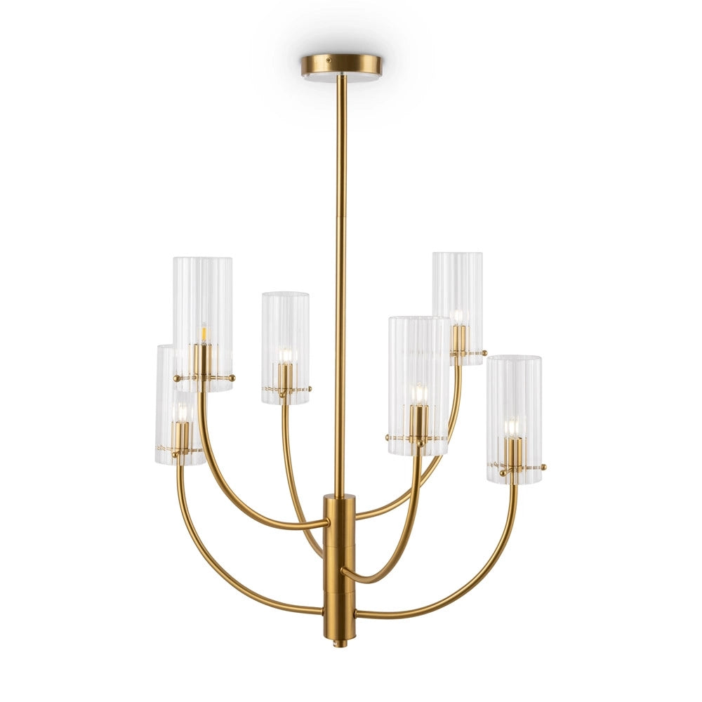 Lampadario Contemporaneo Arco Metallo Ottone 6 Luci Diffusori In Vetro