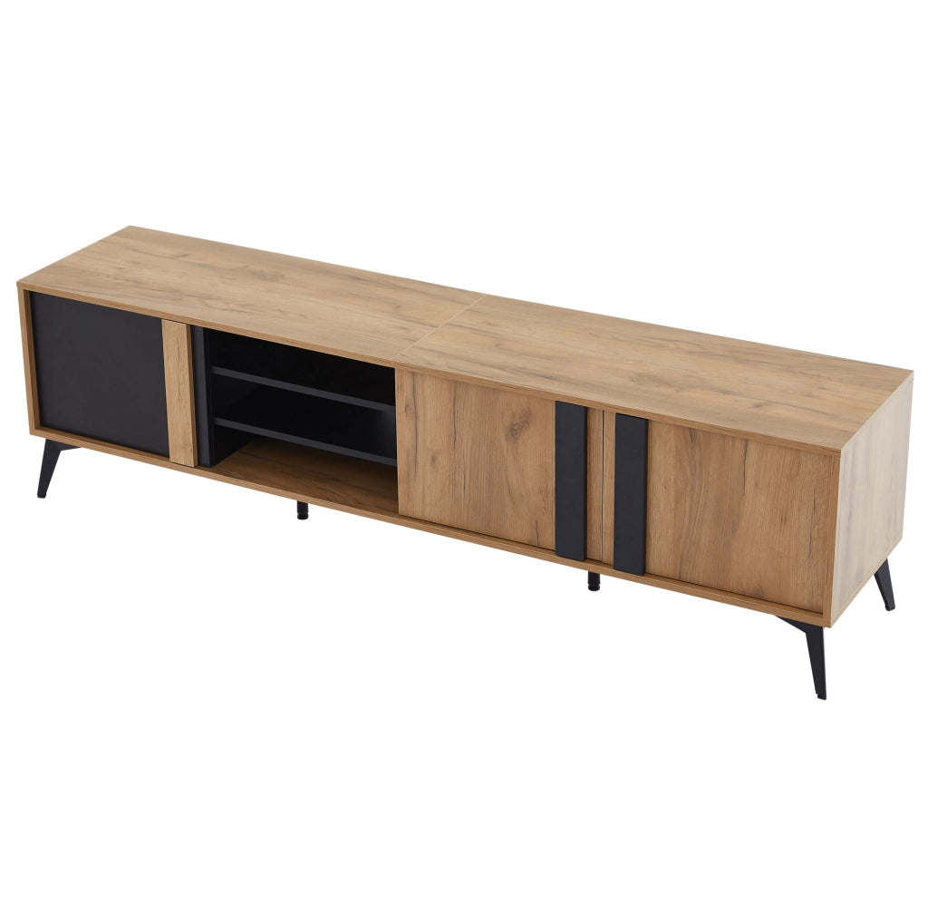 Mobile TV ULEVR 180x40x50 cm con 3 ante e 4 vani aperti, foro passacavi, marrone e nero