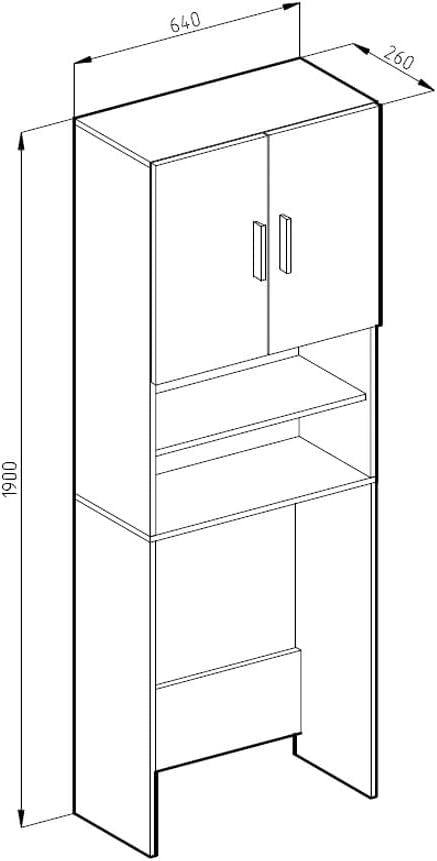 Armadietto per toilette, Bianco, 64 x 190 cm con 2 porte, per riporre articoli da bagno sopra il WC