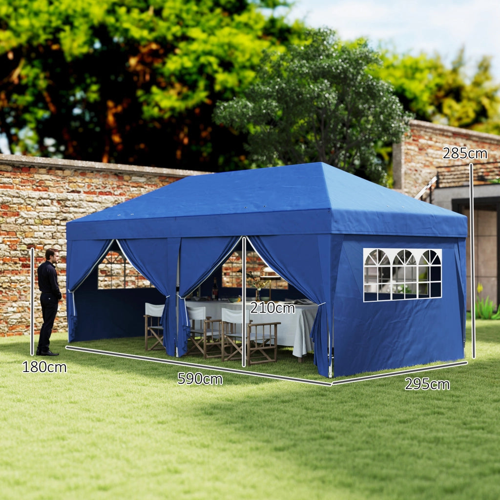 Tonnelle da giardino pieghevole 3x6 m con 6 pareti ¨C zephmum ¨C blu
