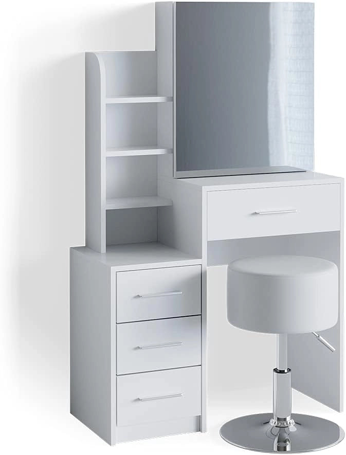 Vicco Tavolo da toeletta Conrada, Bianco, 80 cm con sgabello, adatto per l'organizzazione di articoli cosmetici e accessori