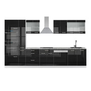 Vicco Cucina componibile Rovere nero lucido/bianco 350 cm con armadio alto, PL Marmo
