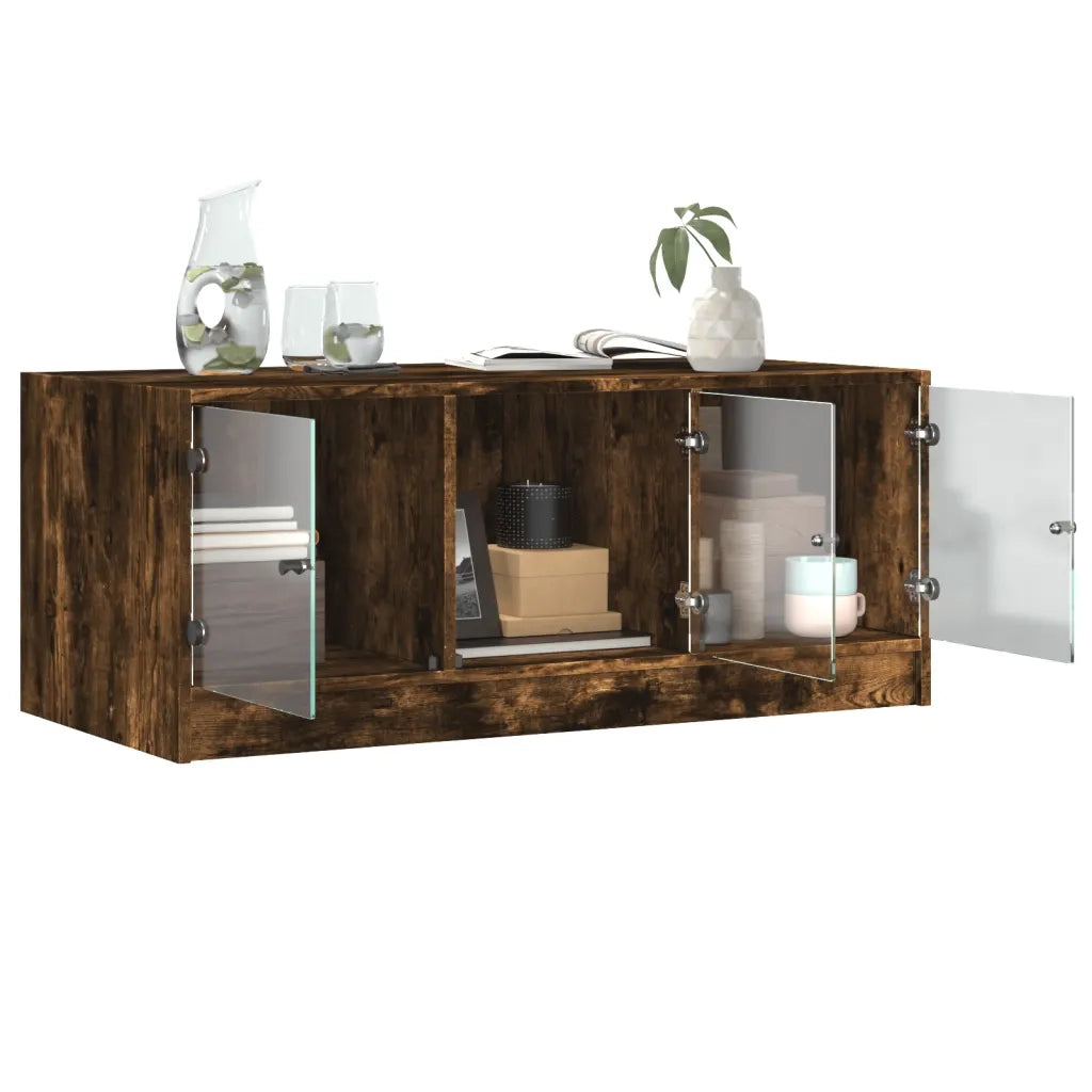 Tavolino da salotto | Tavolino da caff¨¨ | Tavolino da Soggiorno con Ante in Vetro Rovere Fumo 102x50x42 cm