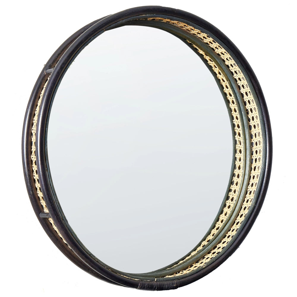 Specchio da parete Luce Rattan Nero 60 cm Appeso Home Decor Intreccio Viennese Design Soggiorno Corridoio Camera da letto Boho Moderno