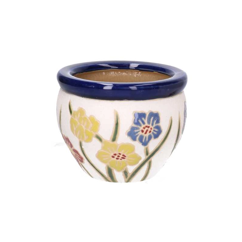 Coprivaso ceramica 1-3 bianco c/fiori cmø30h21