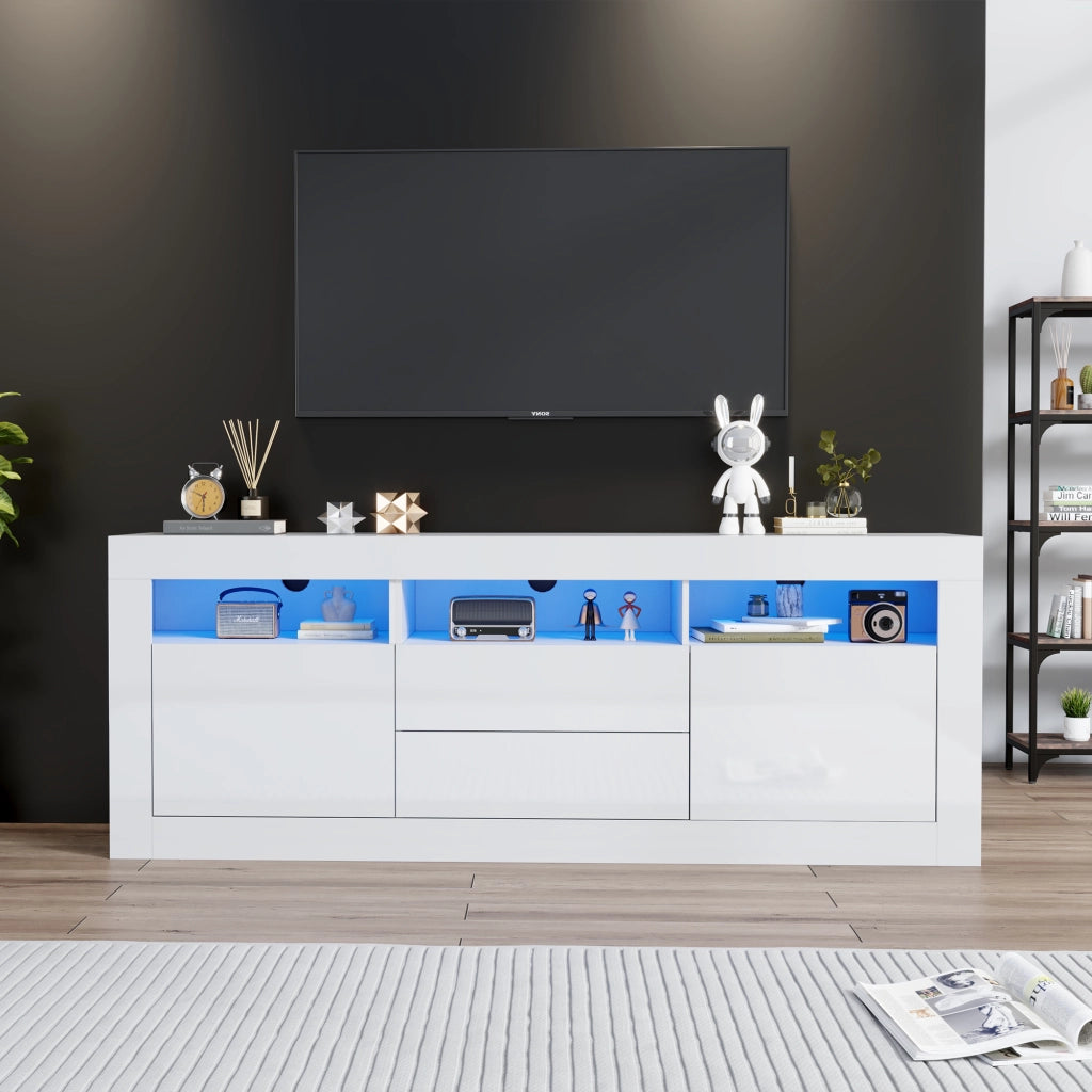 Mobile TV con LED ¨C Xylo ¨C Lucido, 2 Ante, 2 Cassetti, 160x35x60 cm