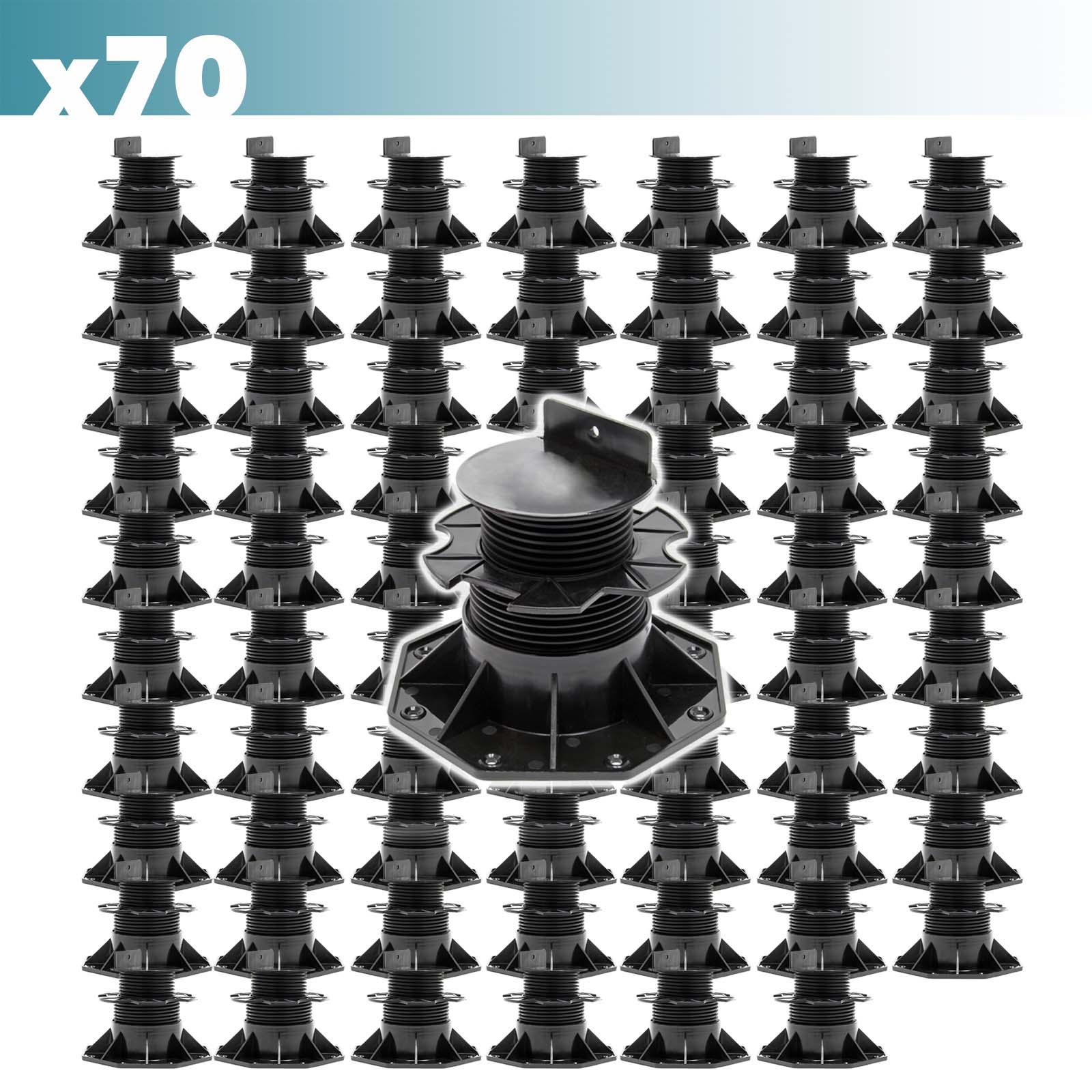 Set 70 supporti per pavimenti galleggianti, altezza regolabile 60-128mm Max 2700 kg, Pavimenti Decking