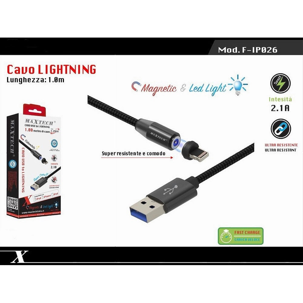 Trade Shop - Cavo Lightning 1mt Usb Intrecciato Magnetico Ricarica Ipad Iphone Maxtech F-ip026 -