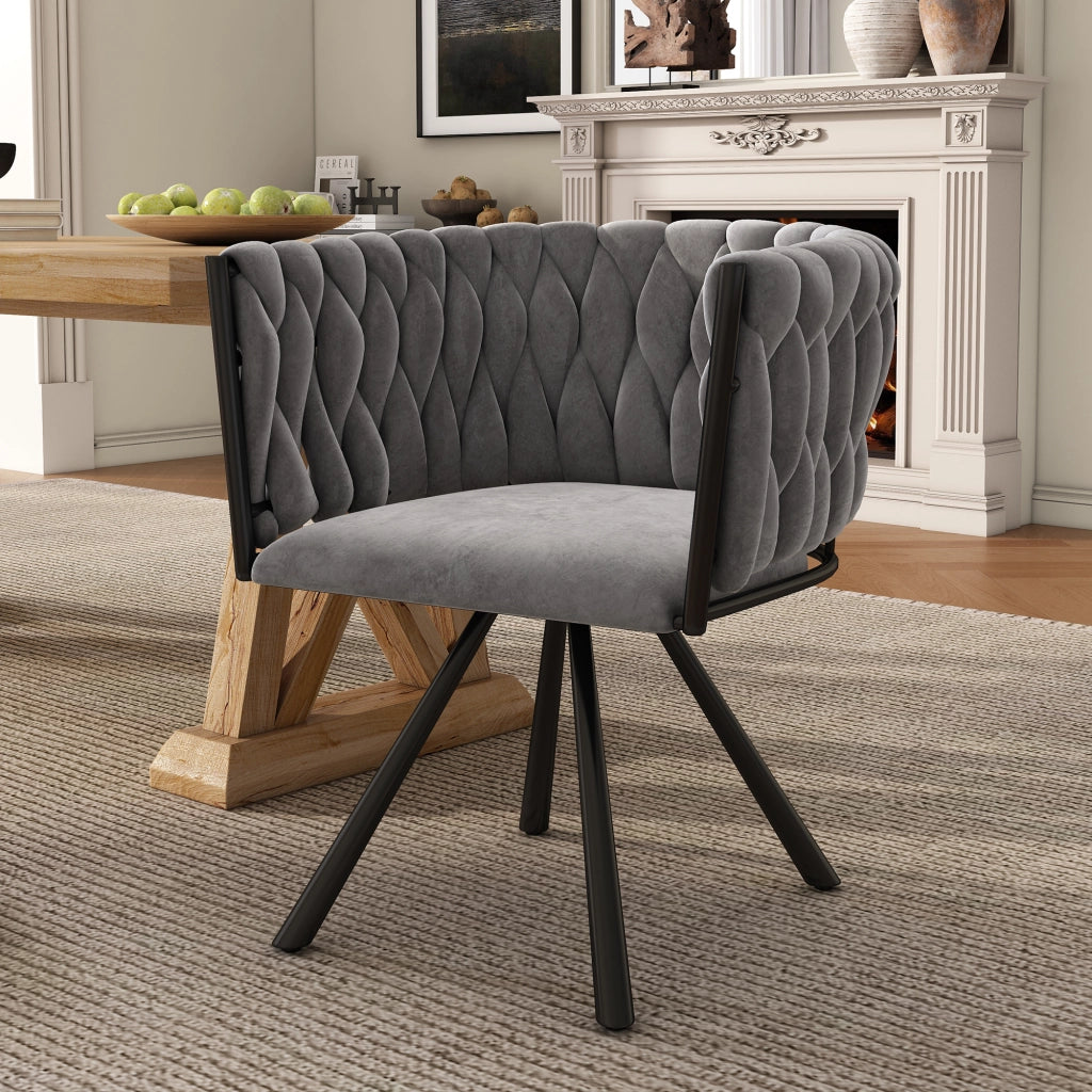 Set di 2 sedie da pranzo girevoli in velluto grigio con schienale ergonomico e struttura in acciaio