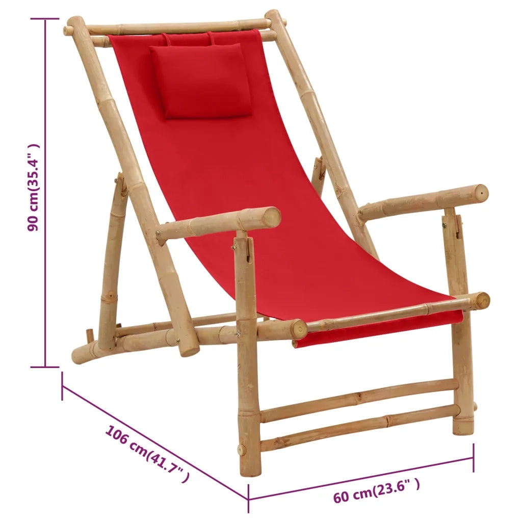 Sedia a Sdraio in BambÃ¹ e Tela Rosso cod mxl 16974