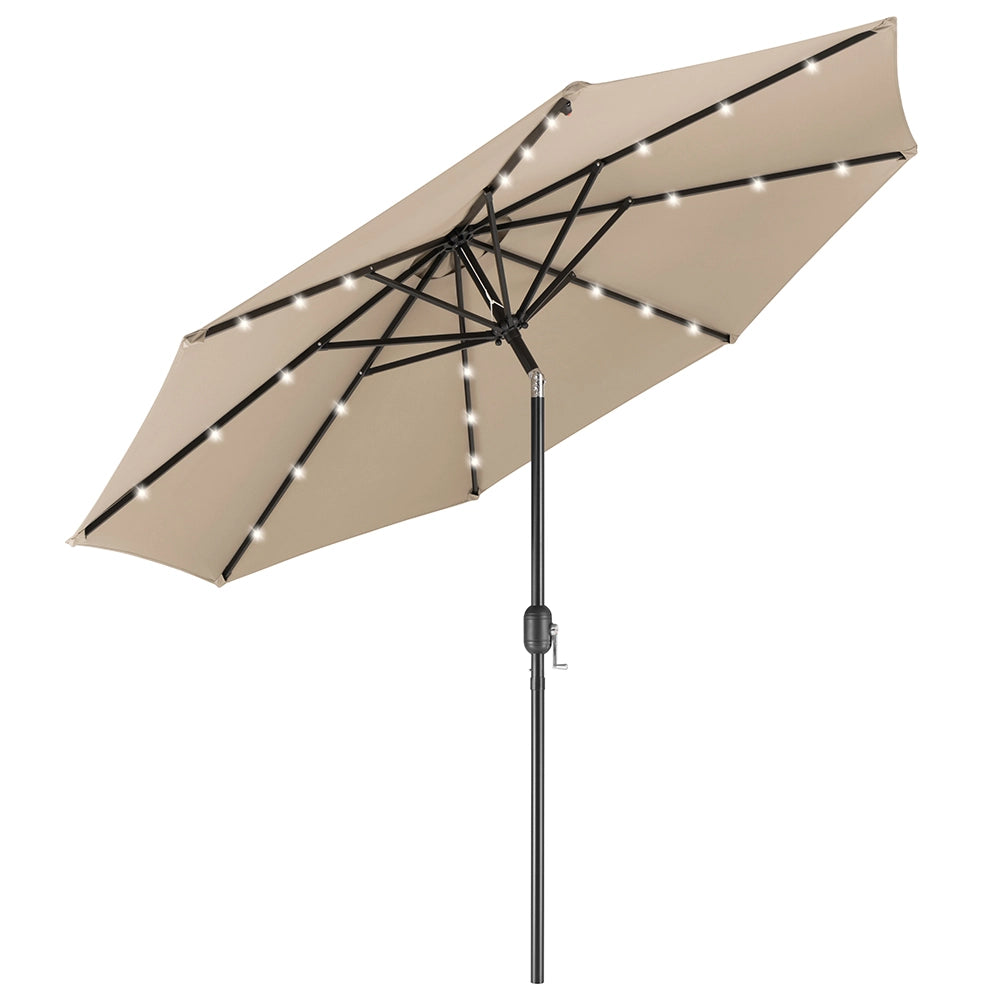 Ombrellone da Giardino 270 cm con Luci LED Parasole Ecru Antivento Esterno 8 Ribs