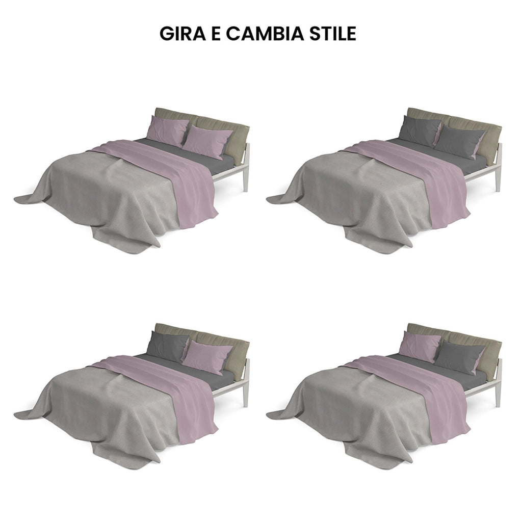 Set Lenzuola Singolo Sopra Sotto e Federe Doubleface Rosa Antico/Fumo