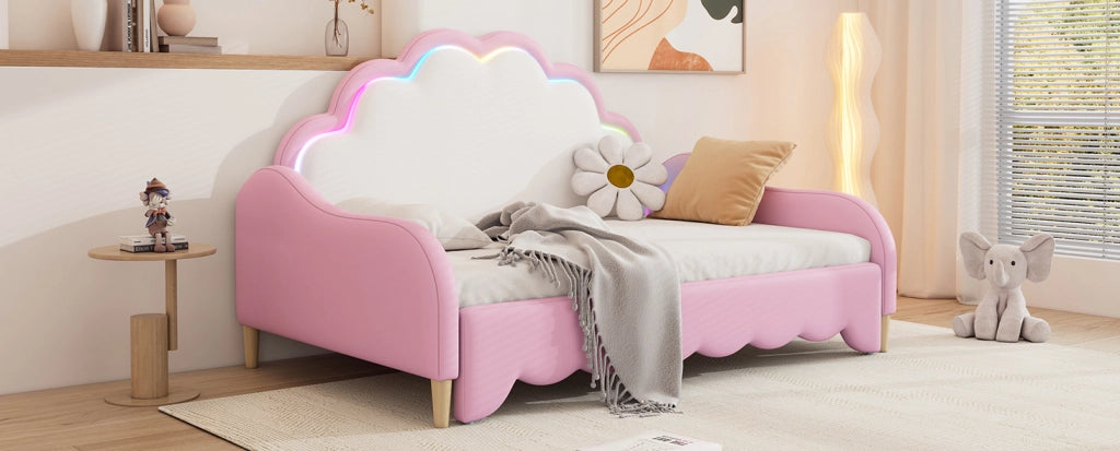 Letto divano convertibile 140x200 cm con testiera a LED, colore rosa