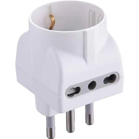 ADATTATORE TRIPLO SCHUKO/BIVALENTE 2P+T - Presa 10/16A 2P+T - Colore Nero - ELECTRALINE