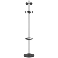 Appendiabiti da Terra con Portaombrelli e 8 Ganci a Disco in Metallo Ø34 x 177cm, Nero