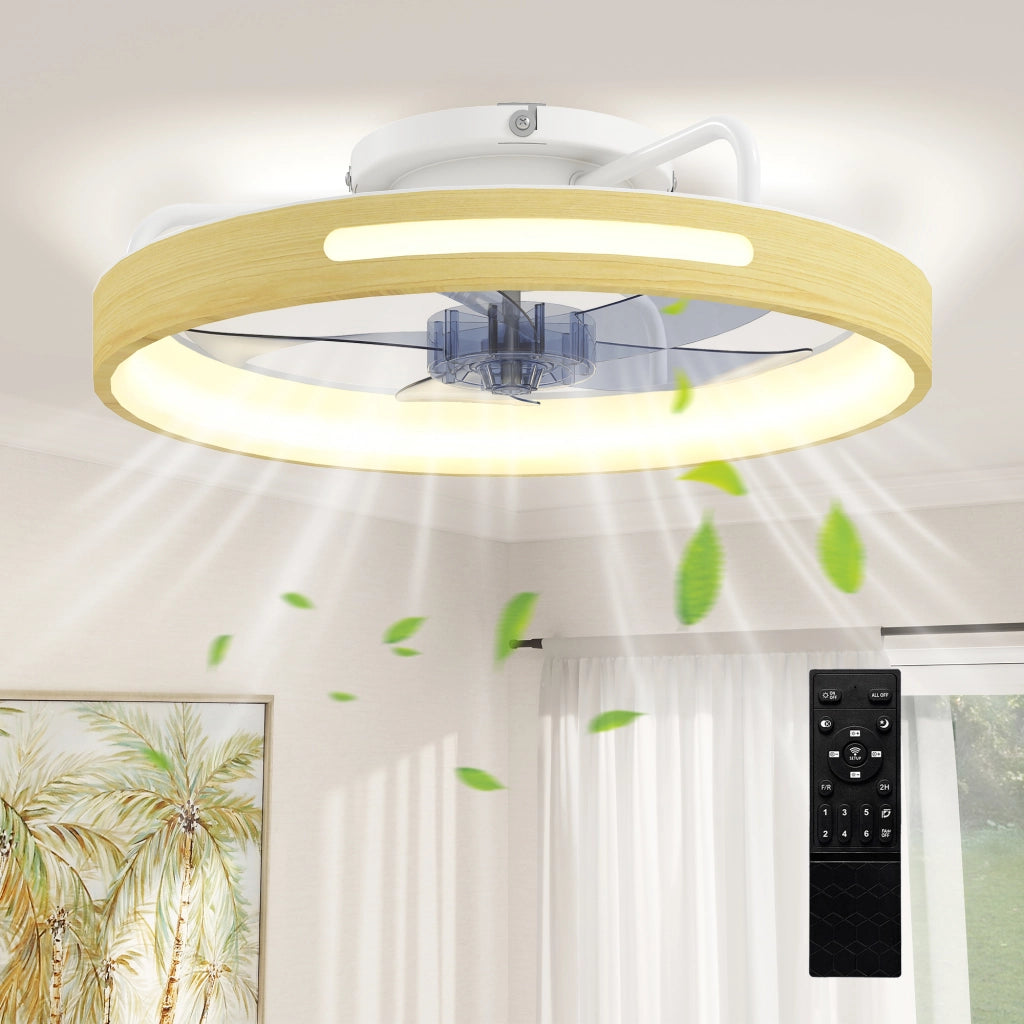 Ventilatore da soffitto con luce LED e telecomando ¨C Xylo ¨C 49cm, 3 temperature colore, finitura legno naturale