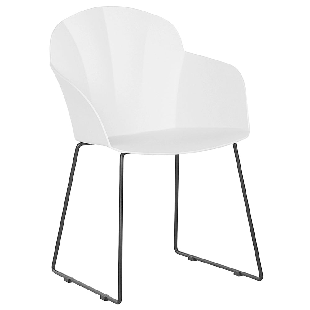 Set di 2 sedie da pranzo in materiale sintetico bianco gambe in metallo Nero con schienale sagomato per soggiorno moderno