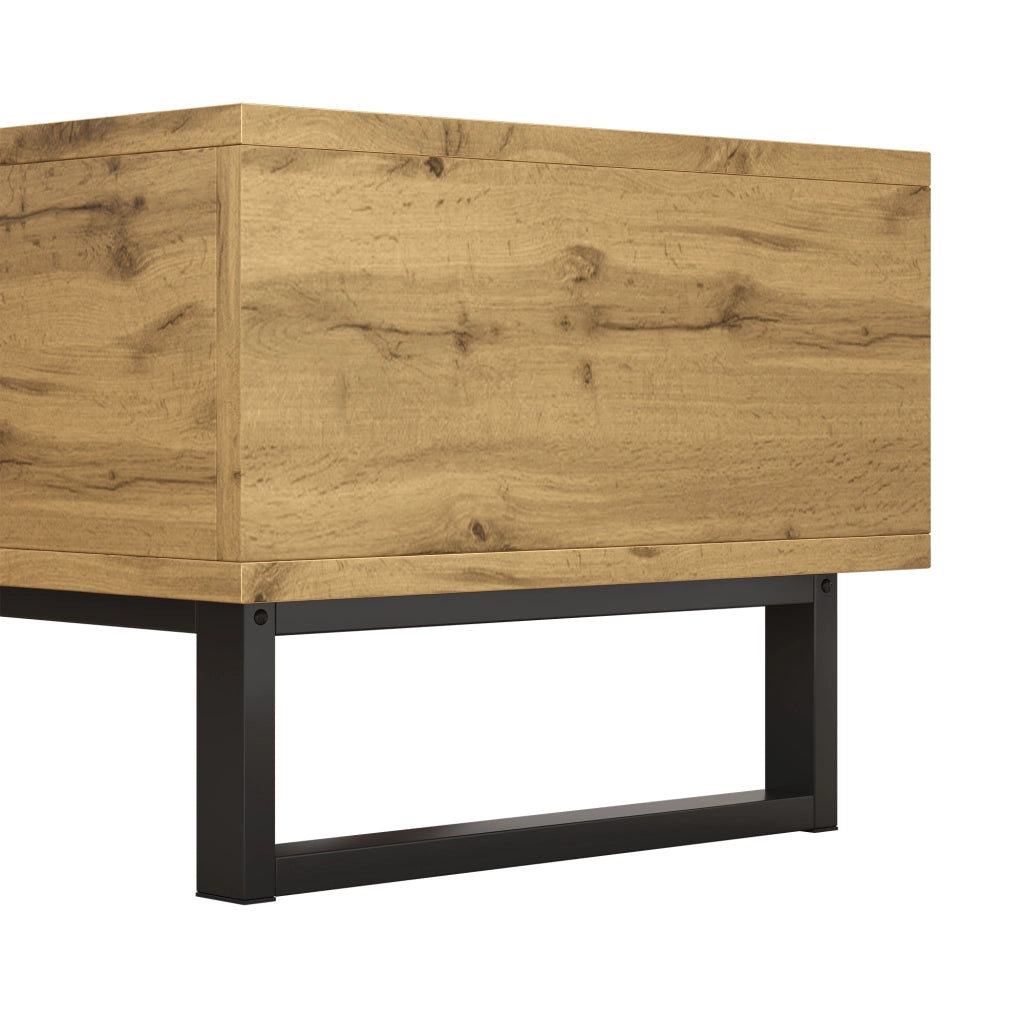 Tavolino basso con 3 vani aperti e cassetto pannello truciolare nero e legno 100 × 50 × 40 cm