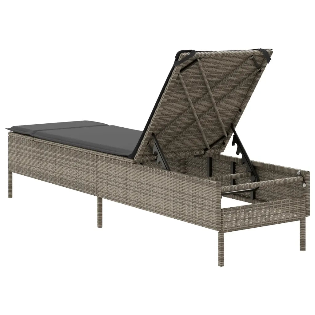 Lettino Prendisole | Sdraio da giardino | Lettino da sole con Cuscino Grigio in Polyrattan
