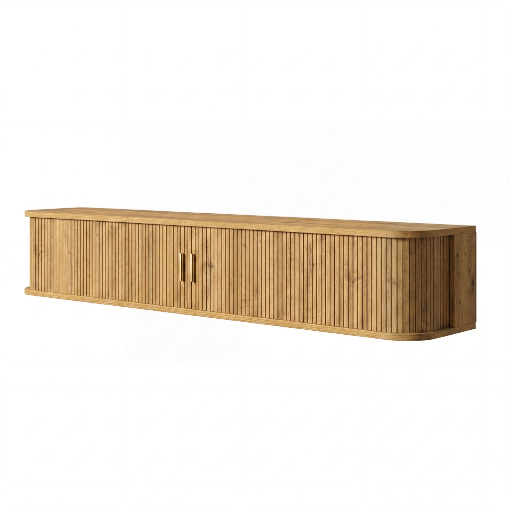 Mobile TV da parete, finitura effetto legno, illuminazione a LED regolabile tramite app, materiale MDF, colore del legno grezzo