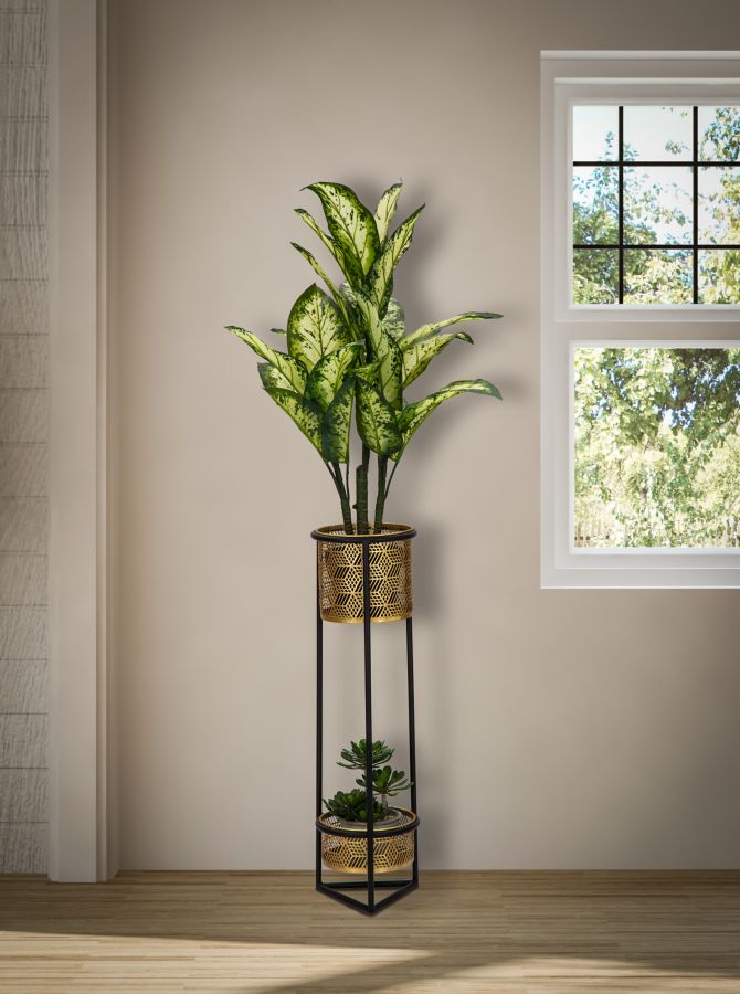 Porta Vasi Doppio Ø23x80 cm in Ferro Nero e Oro