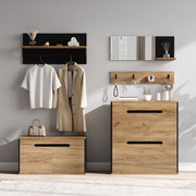 Set ingresso modulare 156x36x176 cm con specchio; scarpiera ribaltabile; 4 ganci; naturale e nero