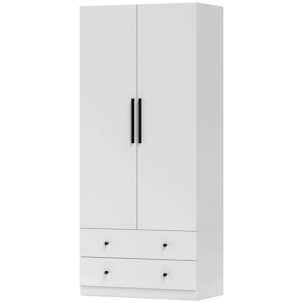 Armadio a 2 Ante con Appendiabiti e 2 Cassetti ¨C Zephmum ¨C Bianco MDF 120x200x50
