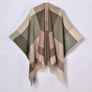 Nuovo scialle diviso con nappe, sciarpa semplice a quadri jacquard da donna