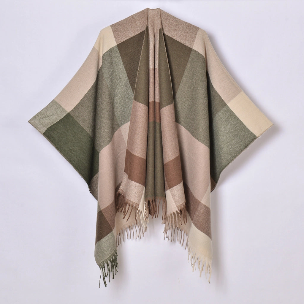 Nuovo scialle diviso con nappe, sciarpa semplice a quadri jacquard da donna