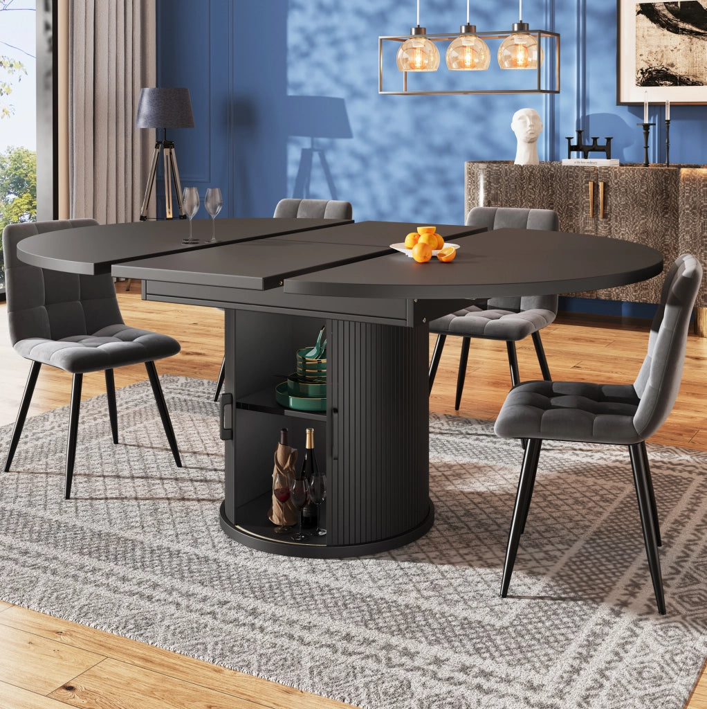 Tavolo da pranzo allungabile nero con contenitore, 118-158 cm