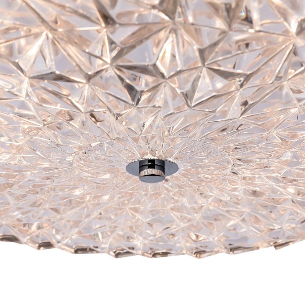 Lampadario Contemporaneo Recinto Metallo Cromo 6 Luci Diffusori Vetro Trasp.