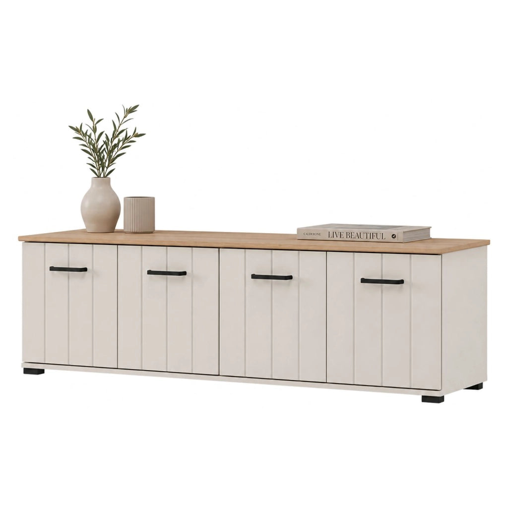 Erbez, Mobile Porta tv un Ripiano, 156x40x44h cm Bianco Crema