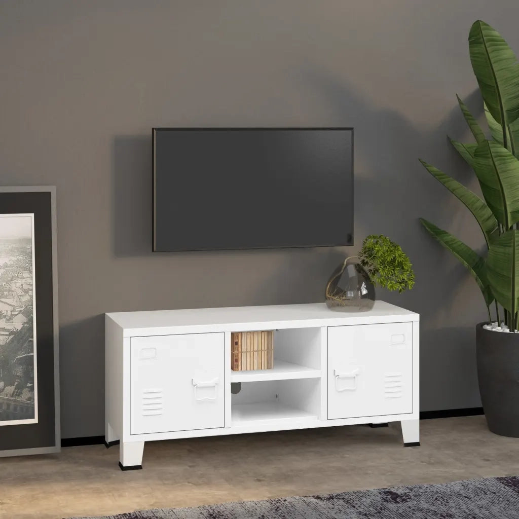 Mobile TV-Credenza TV-Console TV Industriale Bianco 105x35x42 cm in Metallo