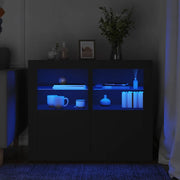 Armadietti con Luci LED 2pz Neri in Legno Multistrato 836633