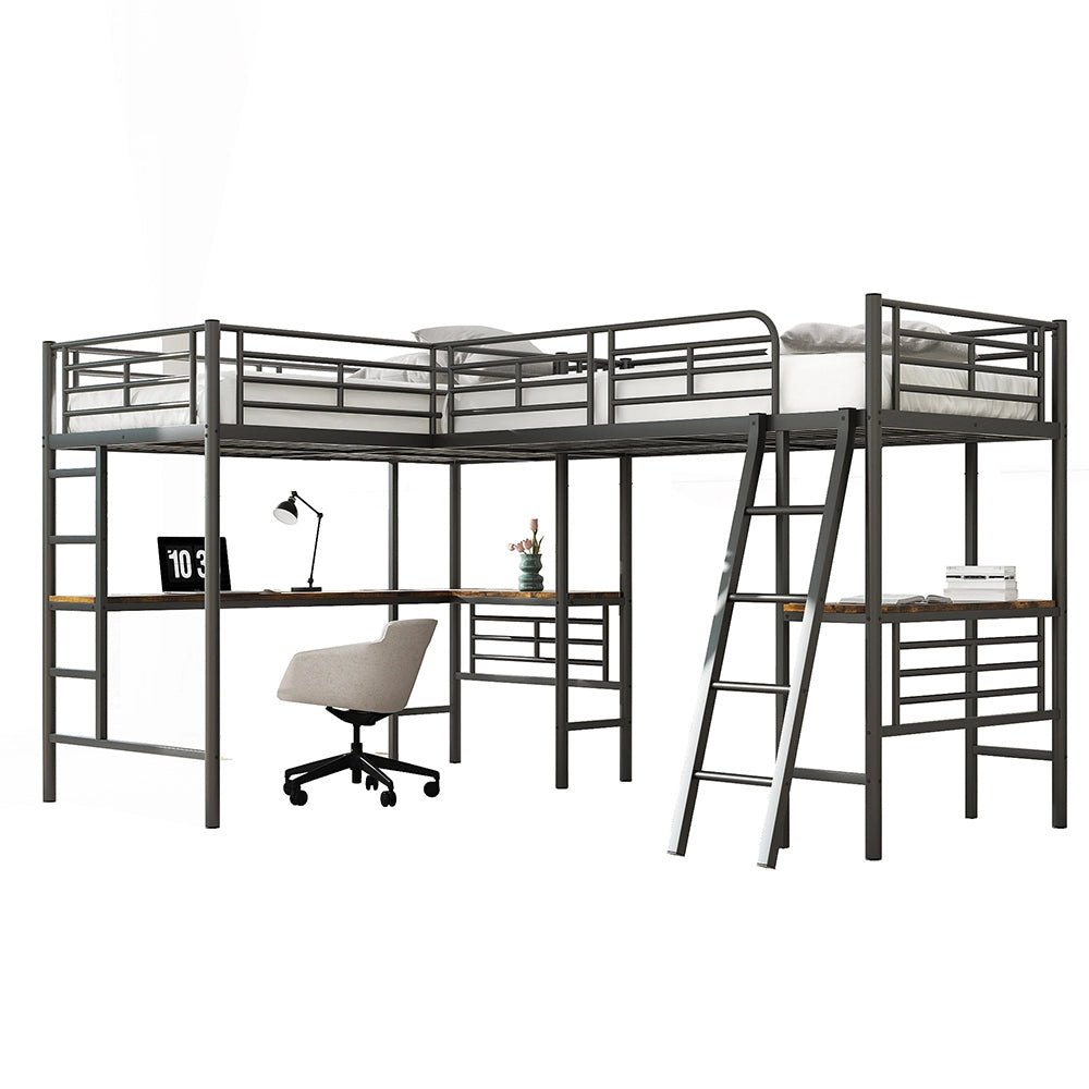 Letto a castello 90x200 cm - Xylo - Nero con tavolo e scala