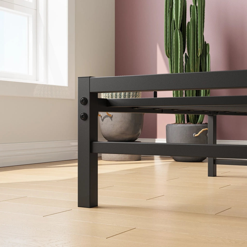 Letto singolo in metallo nero 90x200 cm con testiera MDF e rete a doghe